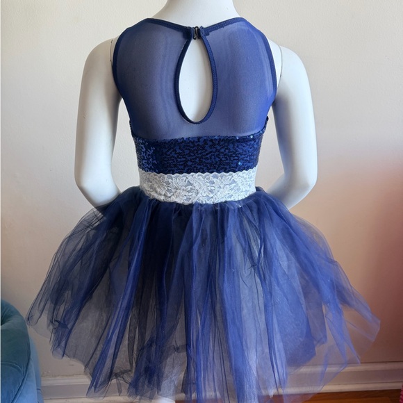 Elegant Navy Kids Dance Costume with Tulle Skirt - Picture 2 of 2